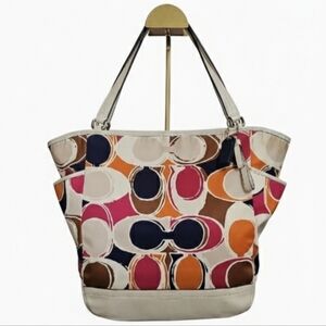 Coach 2013 Muticolor Part Op Ast Satin and Leather Carrie Tote